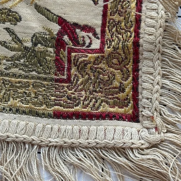 Vintage Woven Tapestry Throw / Wall Hanging – Warrior on Camel & Palm Trees– MCM